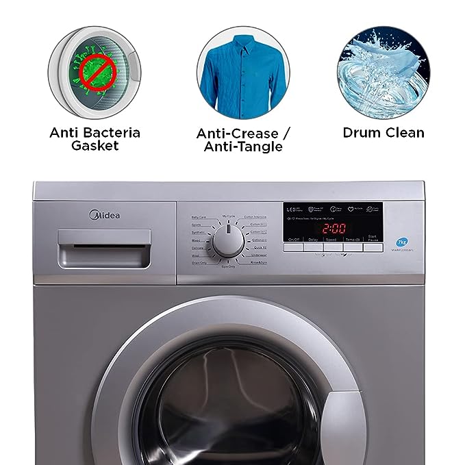 Midea 8 kg Fully Automatic Front Load Washing Machine (MWMFL080GBFS, Grey, In-built Heater)(OPEN BOX) Midea 8 kg Fully Automatic Front Load Washing Machine (MWMFL080GBFS, Grey, In-built Heater)(OPEN BOX)